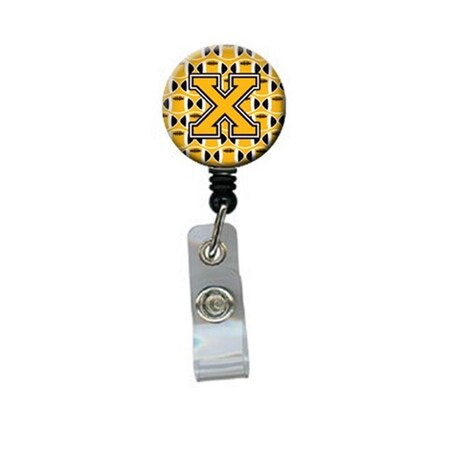 Carolines Treasures Letter x Football Black, Old Gold and White Retractable Badge Reel CJ1080-XBR
